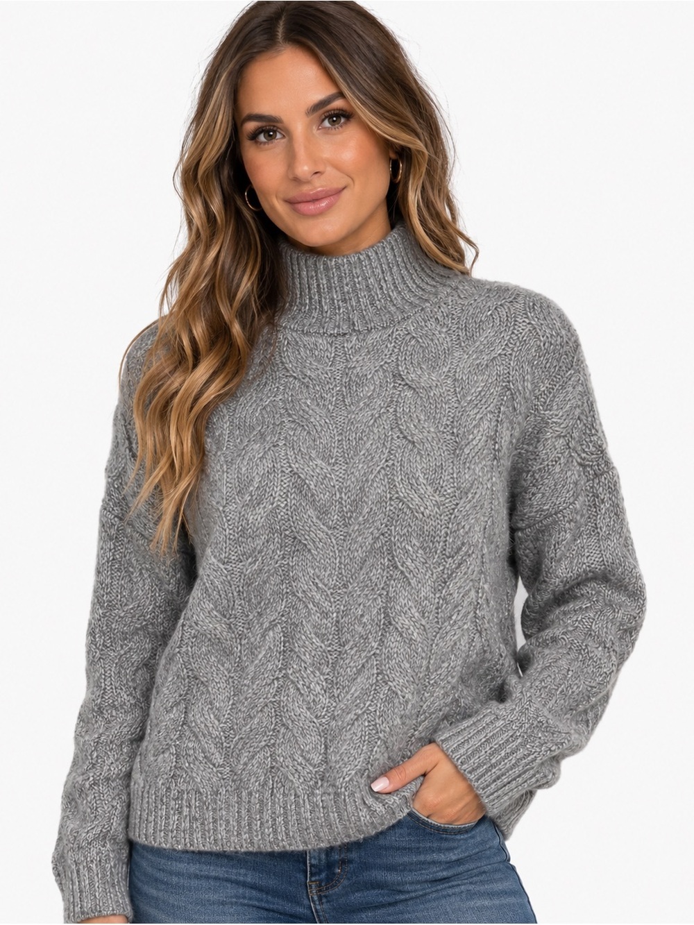 NWT Joie Grey Cable Knit Mock Neck Wool Blend Sweater size S